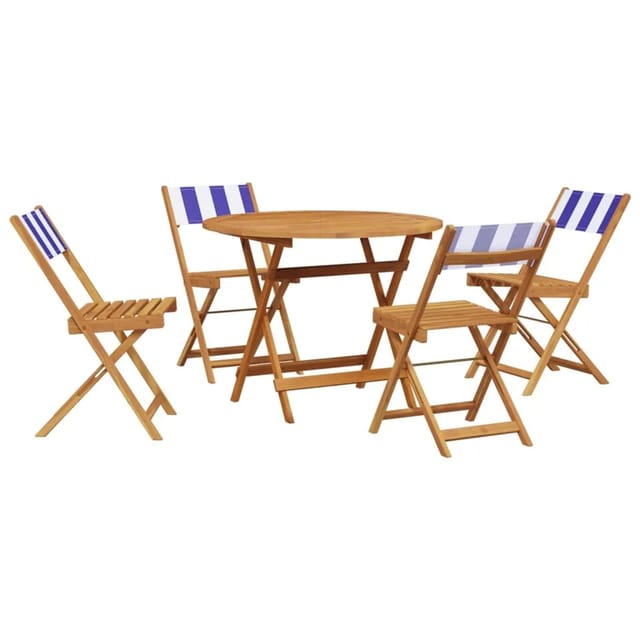 vidaXL 5-Tlg Garten-Essgruppe Stoff und Massivholz Blau und Weiß 3281777
