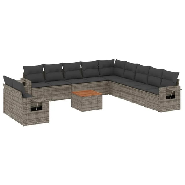 vidaXL 12-Tlg Garten-Sofagarnitur mit Kissen Grau Poly Rattan 3256977