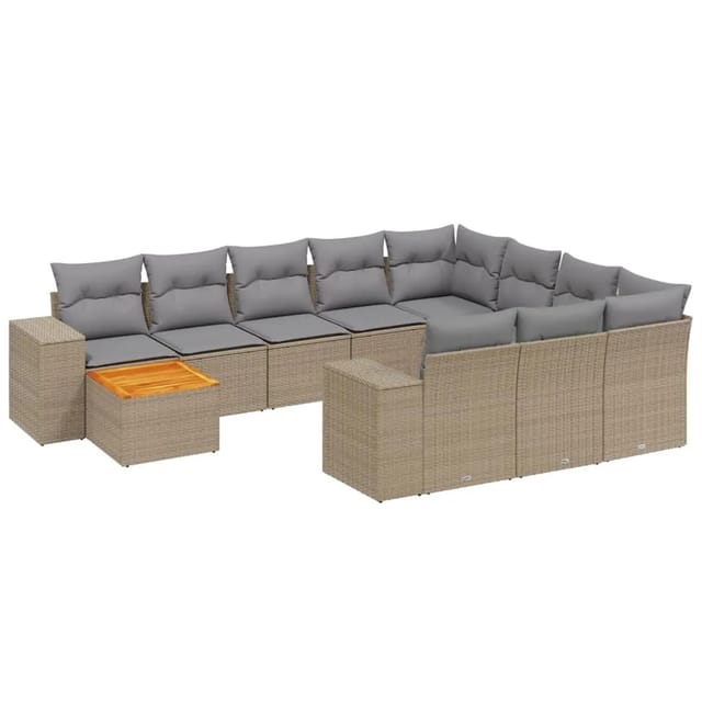 vidaXL 11-Tlg Garten-Sofagarnitur mit Kissen Beige Poly Rattan 3225632