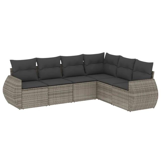 vidaXL 6-Tlg Garten-Sofagarnitur mit Kissen Grau Poly Rattan 3221409