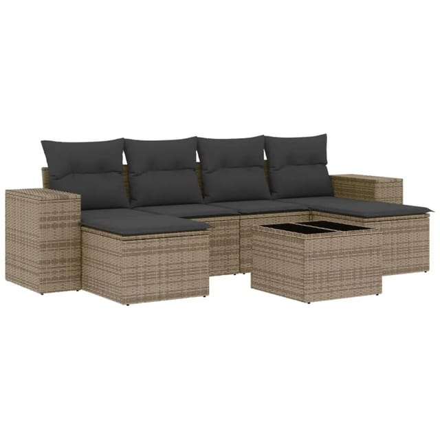 vidaXL 7-Tlg Garten-Sofagarnitur mit Kissen Grau Poly Rattan 3255267