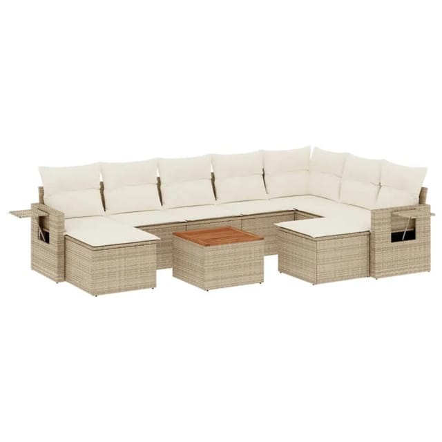vidaXL 10-Tlg Garten-Sofagarnitur mit Kissen Beige Poly Rattan 3257178