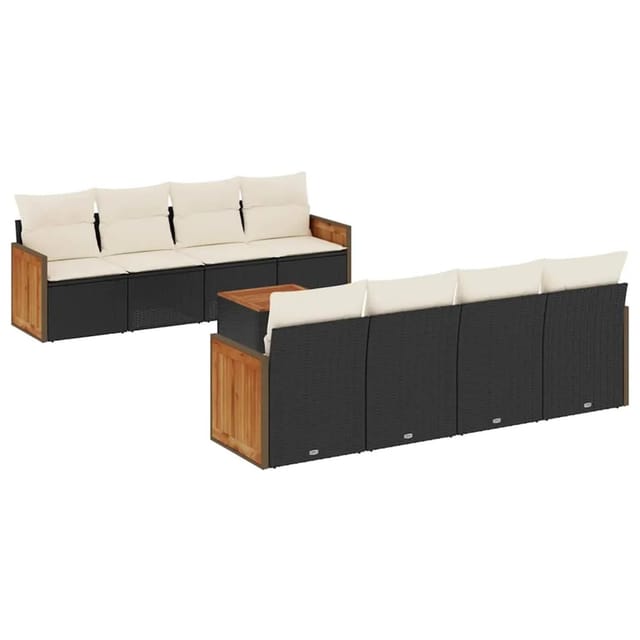 vidaXL 9-Tlg Garten-Sofagarnitur mit Kissen Schwarz Poly Rattan 3259900