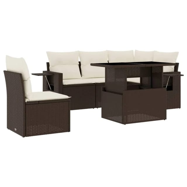vidaXL 6-Tlg Garten-Sofagarnitur mit Kissen Braun Poly Rattan 3267913