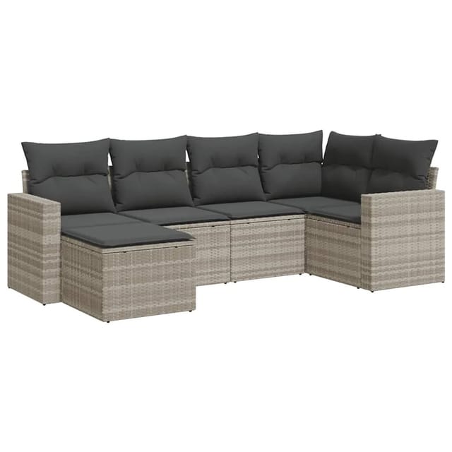 vidaXL 6-Tlg Garten-Sofagarnitur mit Kissen Hellgrau Poly Rattan 3325388