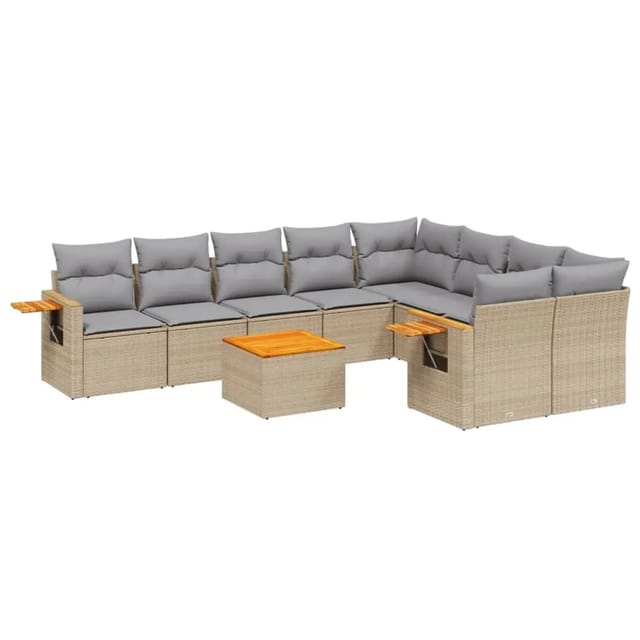 vidaXL 10-Tlg Garten-Sofagarnitur mit Kissen Beige Poly Rattan 3227151