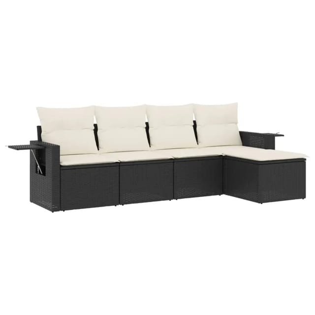 vidaXL 5-Tlg Garten-Sofagarnitur mit Kissen Schwarz Poly Rattan 3220085