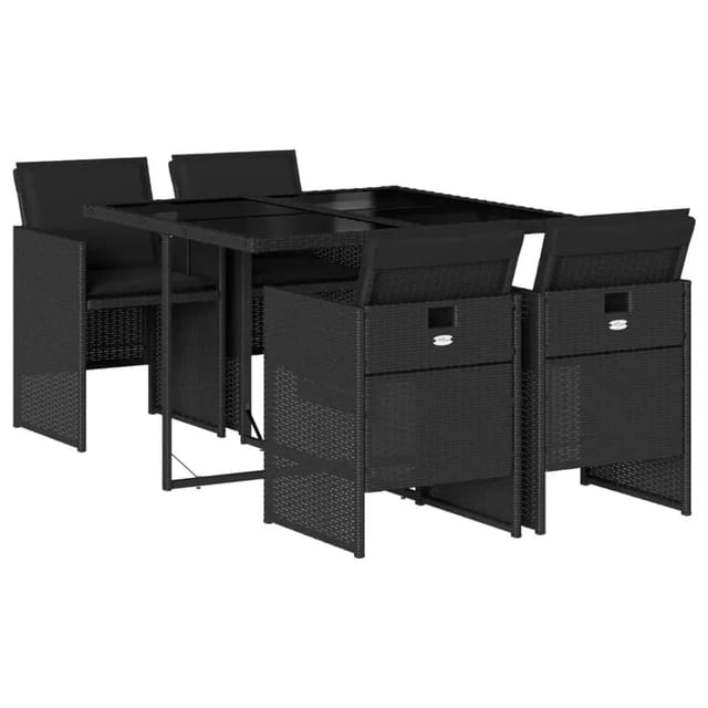vidaXL 5-Tlg Garten-Essgruppe mit Kissen Schwarz Poly Rattan 3277662