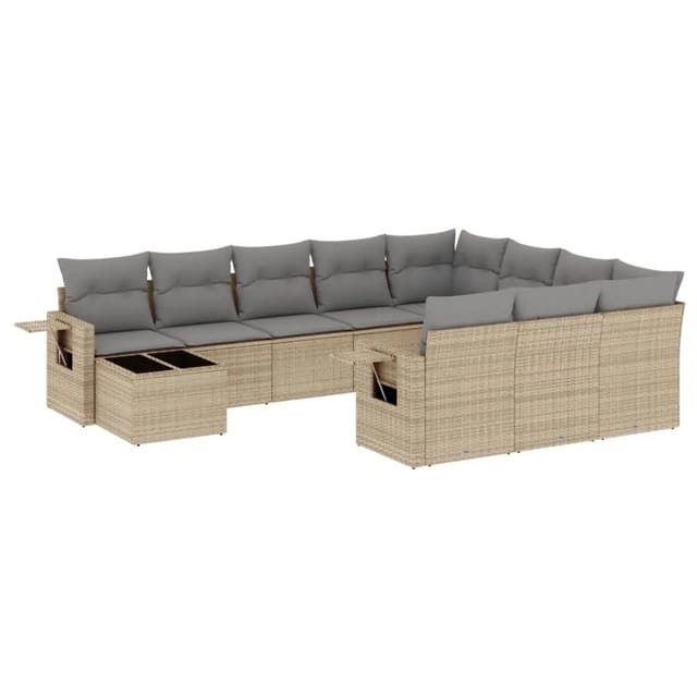 vidaXL 11-Tlg Garten-Sofagarnitur mit Kissen Beige Poly Rattan 3220728