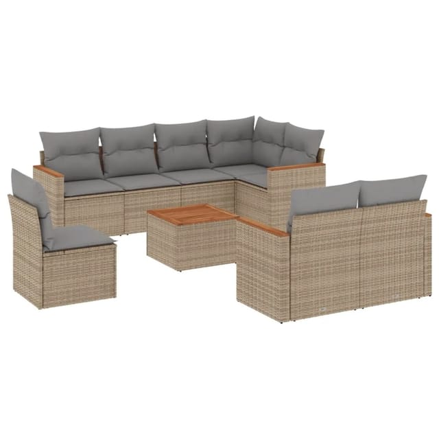 vidaXL 9-Tlg Garten-Sofagarnitur mit Kissen Beige Poly Rattan 3258573