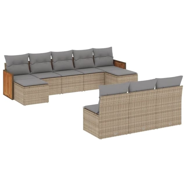 vidaXL 10-Tlg Garten-Sofagarnitur mit Kissen Beige Poly Rattan 3228068