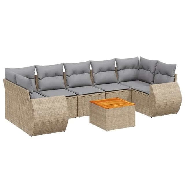 vidaXL 8-Tlg Garten-Sofagarnitur mit Kissen Beige Poly Rattan 3224918