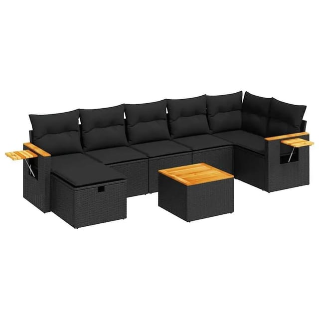 vidaXL 8-Tlg Garten-Sofagarnitur mit Kissen Schwarz Poly Rattan 3325989