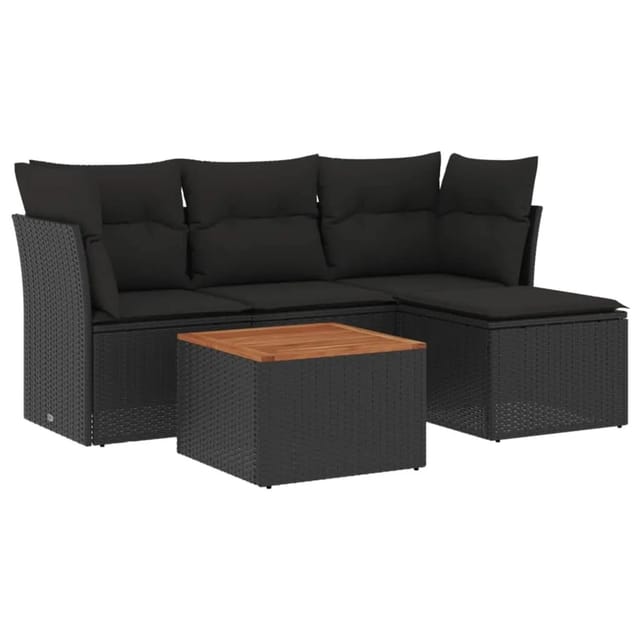 vidaXL 5-Tlg Garten-Sofagarnitur mit Kissen Schwarz Poly Rattan 3255936