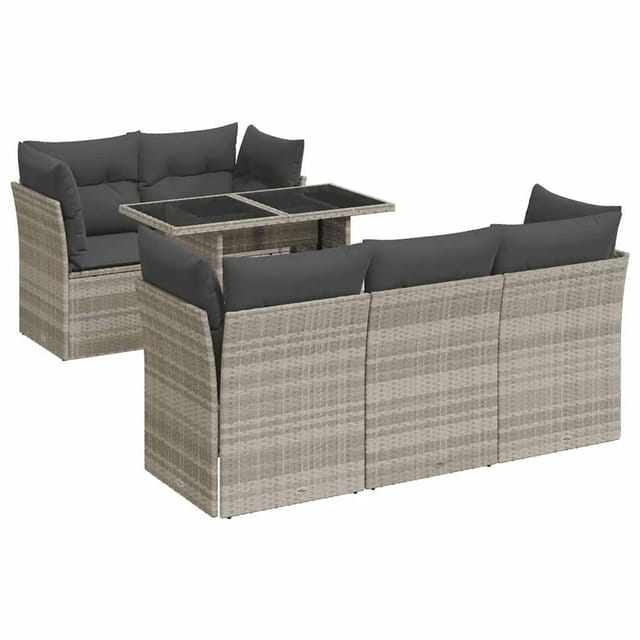 vidaXL 6-Tlg Garten-Sofagarnitur mit Kissen Hellgrau Poly Rattan 3326103
