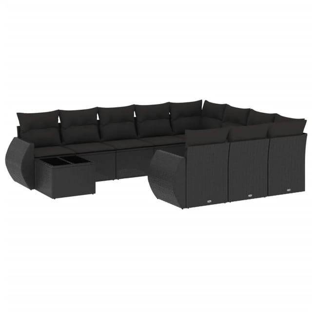 vidaXL 11-Tlg Garten-Sofagarnitur mit Kissen Schwarz Poly Rattan 3254262