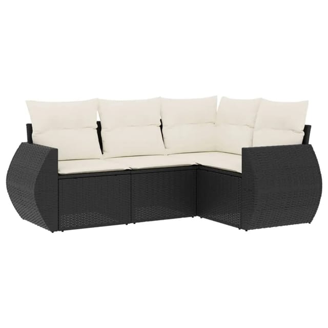 vidaXL 4-Tlg Garten-Sofagarnitur mit Kissen Schwarz Poly Rattan 3221305