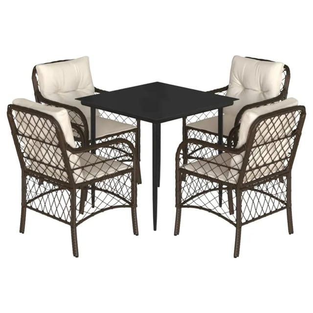 vidaXL 5-Tlg Garten-Essgruppe mit Kissen Braun Poly Rattan 3212111