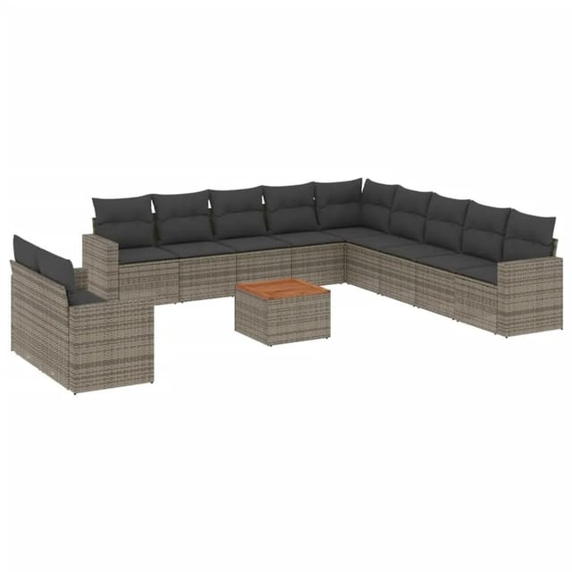 vidaXL 12-Tlg Garten-Sofagarnitur mit Kissen Grau Poly Rattan 3256536