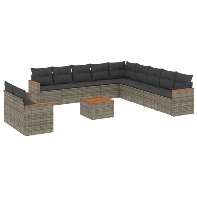 vidaXL 12-Tlg Garten-Sofagarnitur mit Kissen Grau Poly Rattan 3226137