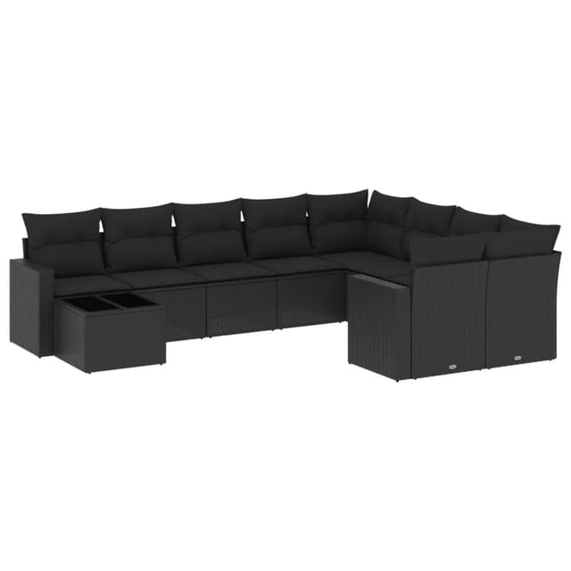 vidaXL 10-Tlg Garten-Sofagarnitur mit Kissen Schwarz Poly Rattan 3219445
