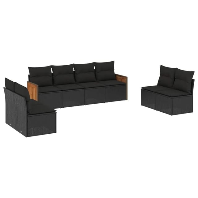 vidaXL 8-Tlg Garten-Sofagarnitur mit Kissen Schwarz Poly Rattan 3227567