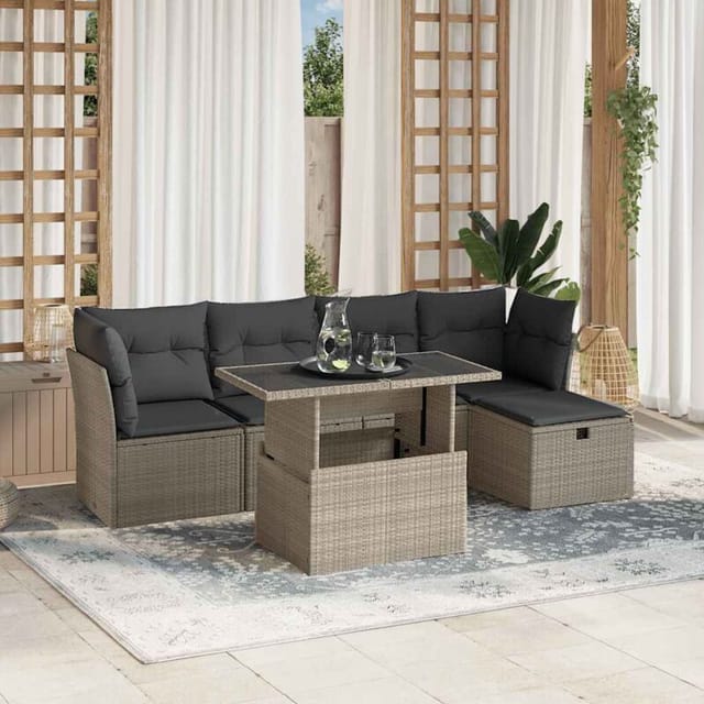 vidaXL 6-Tlg Garten-Sofagarnitur mit Kissen Hellgrau Poly Rattan 3274642