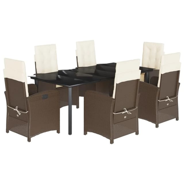 vidaXL 7-Tlg Garten-Essgruppe mit Kissen Braun Poly Rattan 3212347