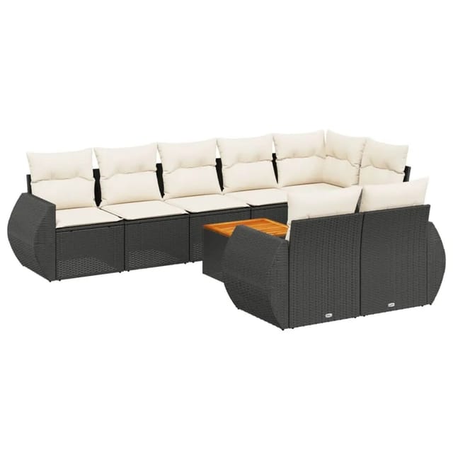 vidaXL 9-Tlg Garten-Sofagarnitur mit Kissen Schwarz Poly Rattan 3257421