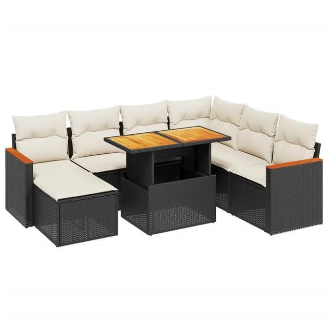 vidaXL 8-Tlg Garten-Sofagarnitur mit Kissen Schwarz Poly Rattan 3276052