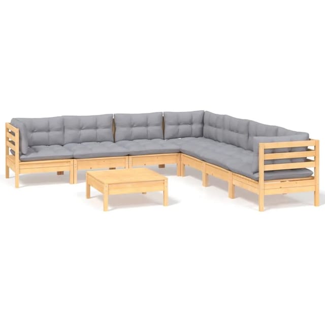 vidaXL 8-Tlg Garten-Lounge-Set mit Grauen Kissen Kiefer Massivholz 3096796