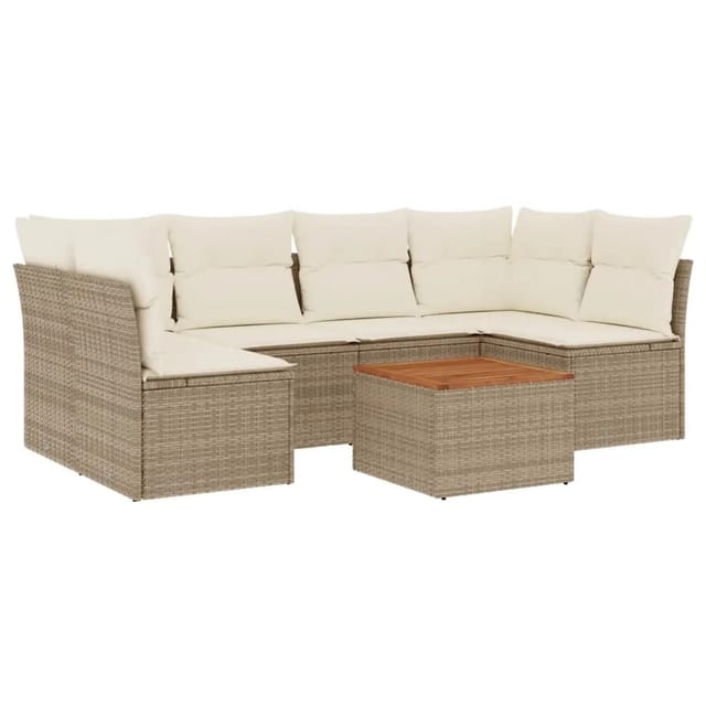 vidaXL 7-Tlg Garten-Sofagarnitur mit Kissen Beige Poly Rattan 3255890