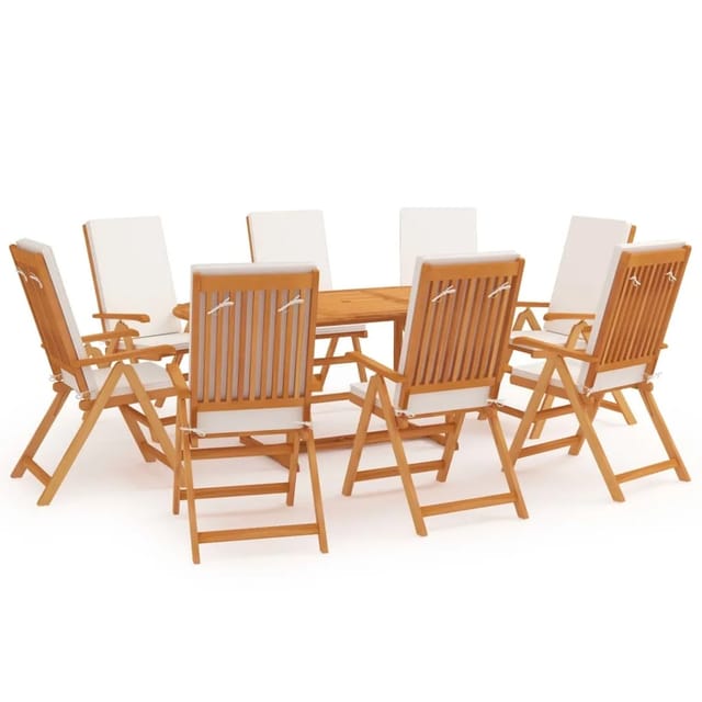 vidaXL 9-Tlg Garten-Essgruppe mit Kissen Massivholz Teak 3059558