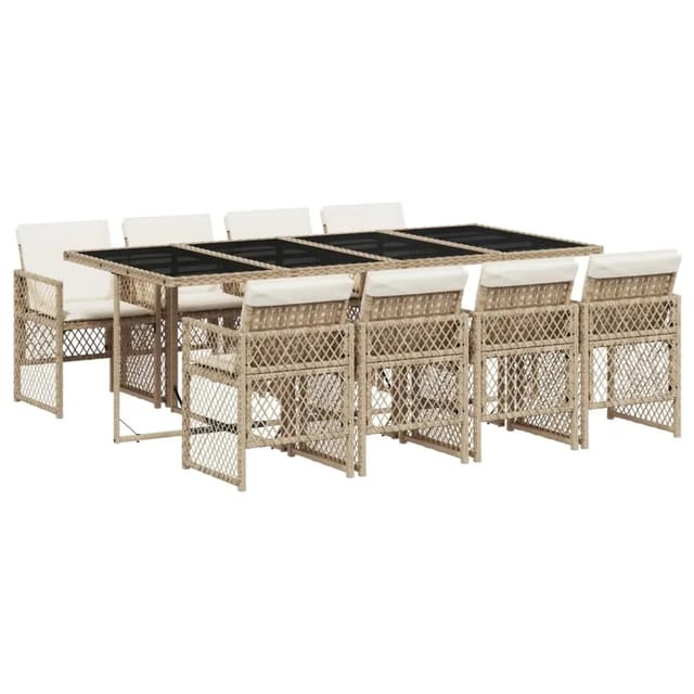 vidaXL 9-Tlg Garten-Essgruppe mit Kissen Beige Poly Rattan 3210742