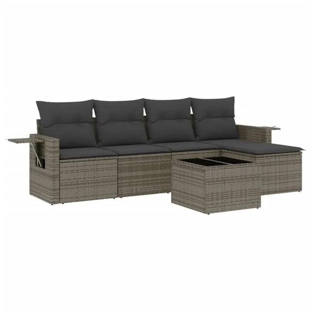 vidaXL 6-Tlg Garten-Sofagarnitur mit Kissen Grau Poly Rattan 3220099