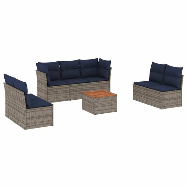 vidaXL 8-Tlg Garten-Sofagarnitur mit Kissen Grau Poly Rattan 3255900