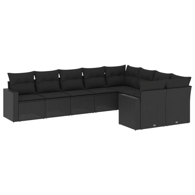 vidaXL 9-Tlg Garten-Sofagarnitur mit Kissen Schwarz Poly Rattan 3219425