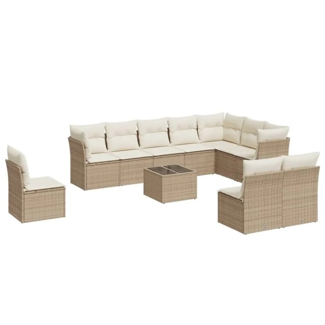 vidaXL 11-Tlg Garten-Sofagarnitur mit Kissen Beige Poly Rattan 3249647