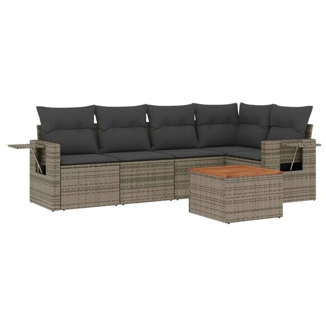 vidaXL 6-Tlg Garten-Sofagarnitur mit Kissen Grau Poly Rattan 3256886