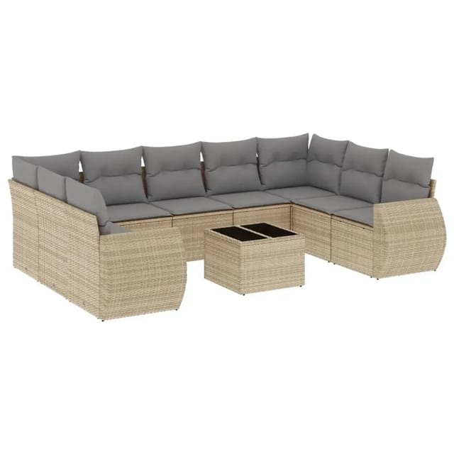 vidaXL 10-Tlg Garten-Sofagarnitur mit Kissen Beige Poly Rattan 3254146