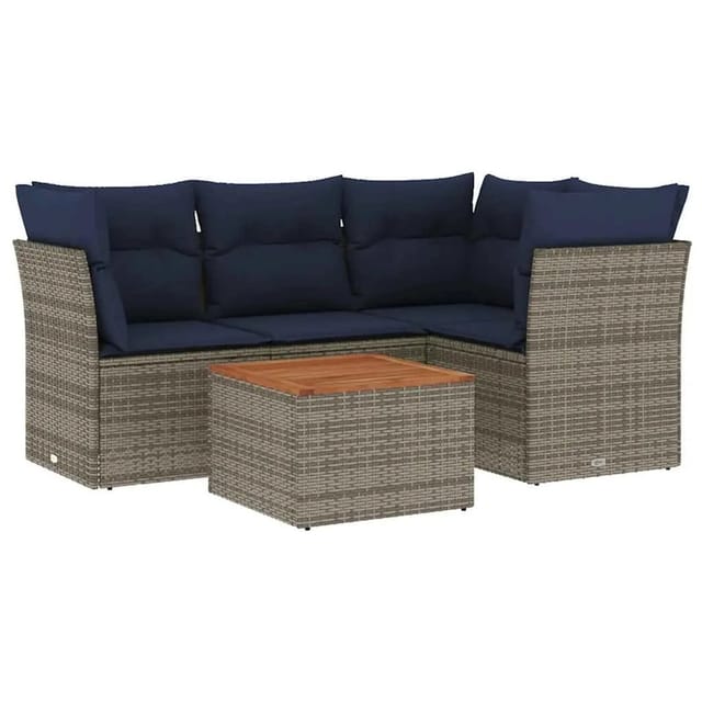 vidaXL 5-Tlg Garten-Sofagarnitur mit Kissen Grau Poly Rattan 3255956