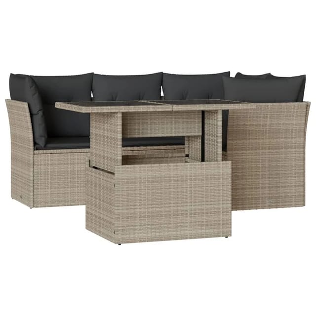 vidaXL 5-Tlg Garten-Sofagarnitur mit Kissen Hellgrau Poly Rattan 3266562