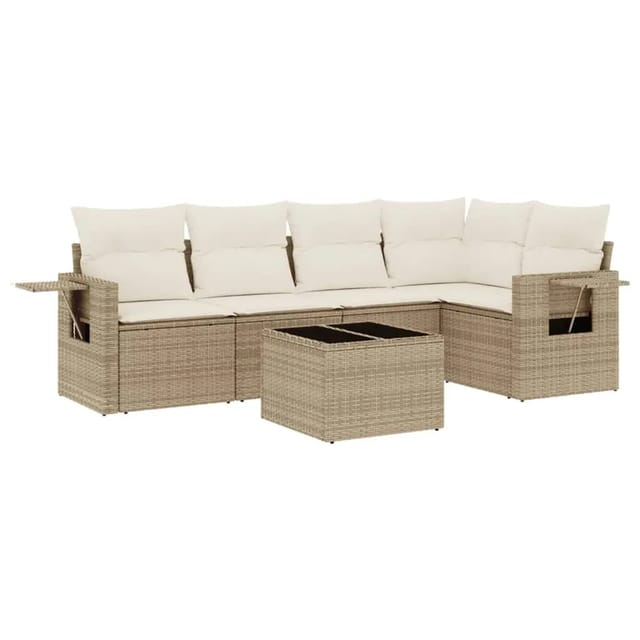 vidaXL 6-Tlg Garten-Sofagarnitur mit Kissen Beige Poly Rattan 3252475