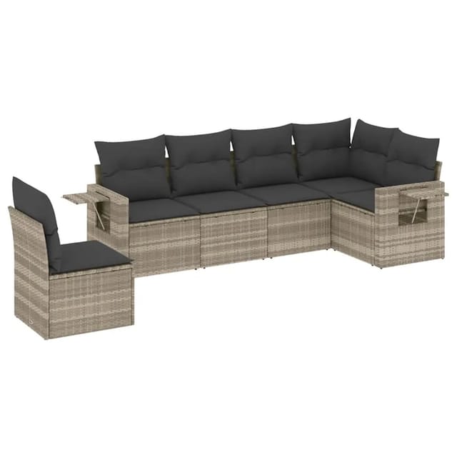 vidaXL 6-Tlg Garten-Sofagarnitur mit Kissen Hellgrau Poly Rattan 3220231