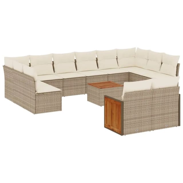 vidaXL 13-Tlg Garten-Sofagarnitur mit Kissen Beige Poly Rattan 3228130