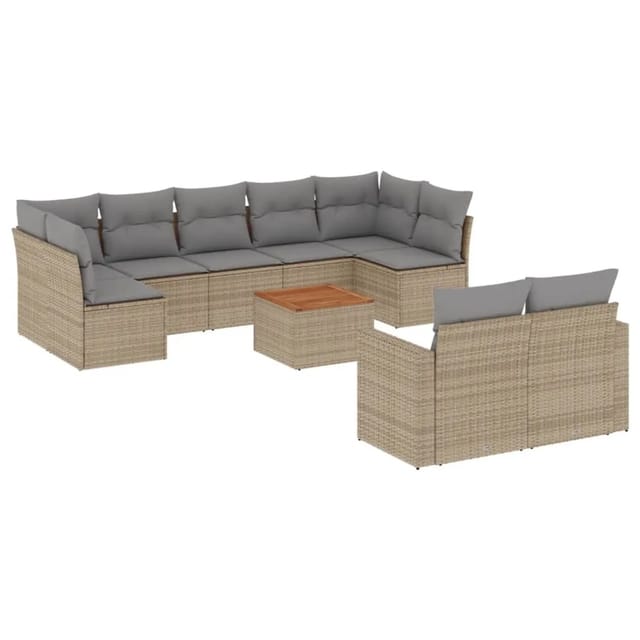 vidaXL 10-Tlg Garten-Sofagarnitur mit Kissen Beige Poly Rattan 3256605