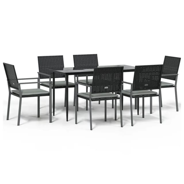 vidaXL 7-Tlg Garten-Essgruppe mit Kissen Poly Rattan und Stahl 3187006