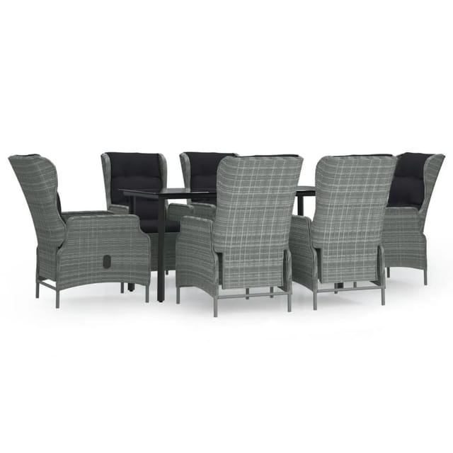 vidaXL 7-Tlg Garten-Essgruppe Hellgrau Poly Rattan 3156795