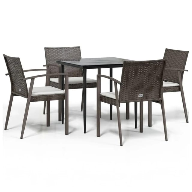 vidaXL 5-Tlg Garten-Essgruppe mit Kissen Poly Rattan und Stahl 3186970