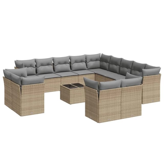 vidaXL 14-Tlg Garten-Sofagarnitur mit Kissen Beige Poly Rattan 3218559